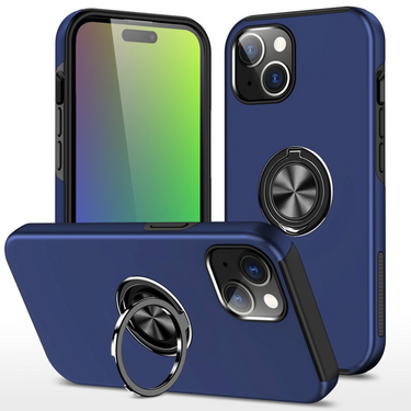 iPhone 14 Pro Comprehensive Protection Case Cover with Magnetic Ring Holder - Anti-Shock, Anti-Falling, Long-Lasting - Black&Navy